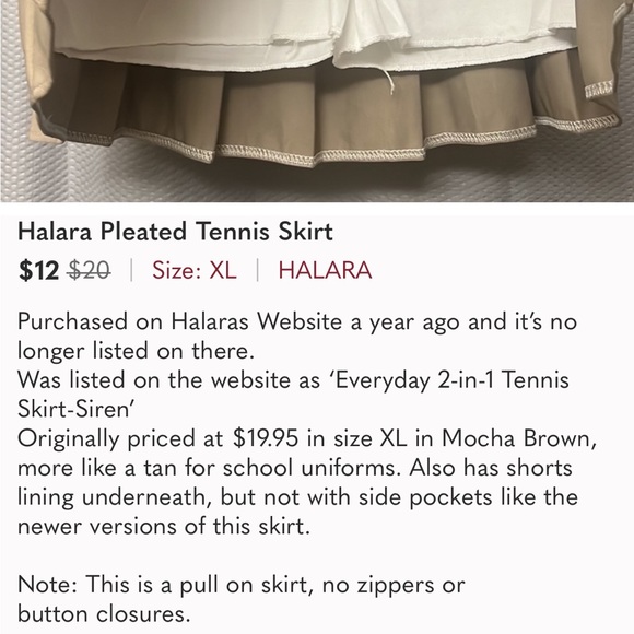Halara 2-in-1 Siren Tennis Skirt - Tan - Pleated - Excellent Used Condition - Picture 6 of 8